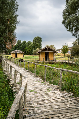 Prehistoric Settlement of Dispilio, historical place of neandertal period near Kastoria city on Orestiada Lake in regional unit of Macedonia, Greece.の写真素材