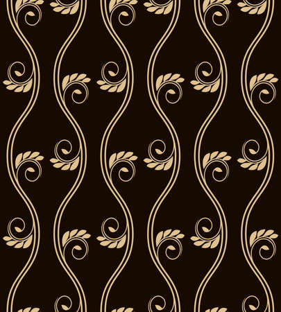Abstract floral seamless pattern. Dark brown and gold vector background. Geometric leaf ornament graphic modern pattern.のイラスト素材