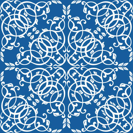  Floral pattern. Wallpaper baroque, damask. Seamless vector background. Blue and white ornamentのイラスト素材