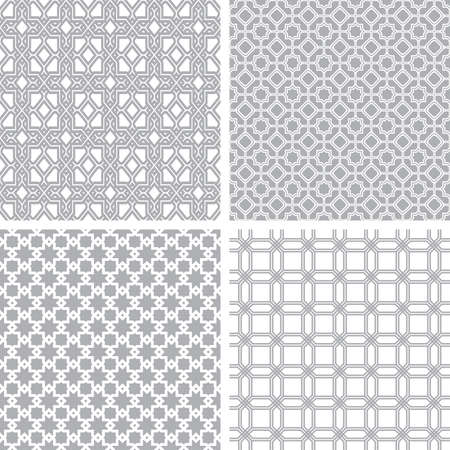 Set of 4 monochrome geometrical patterns. White, gray grille texture. A seamless vector background	
のイラスト素材