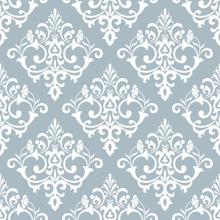 Floral pattern. Wallpaper baroque, damask. Seamless vector background. Blue and white ornament.