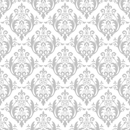 Wallpaper in the style of baroque seamless vector background. Gray and white texture floral ornament graphic vector pattern.のイラスト素材