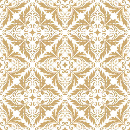Wallpaper in the style of Baroque. A seamless vector background. Gold and white texture. Floral ornament. Graphic vector pattern illustration.のイラスト素材
