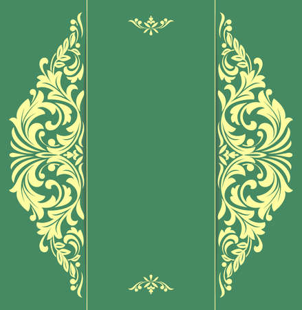 Vintage green frame on a white background. Graphic vector design. Damask graphic ornament.のイラスト素材