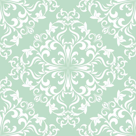Floral pattern. Wallpaper baroque, damask. Seamless vector background. Green and white ornamentのイラスト素材