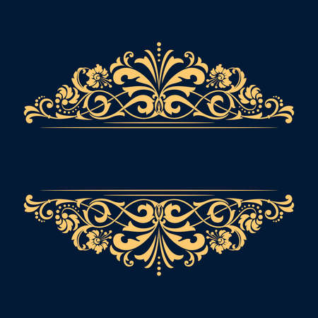 Vintage gold frame on a black background. Graphic vector design. Damask graphic ornament.のイラスト素材
