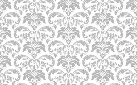 Wallpaper in the style of Baroque. A seamless vector background. Gray and white texture. Floral ornament. Graphic vector patternのイラスト素材