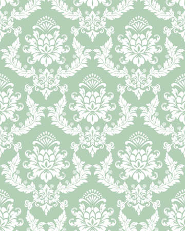 Floral pattern. Wallpaper baroque, damask. Seamless vector background. Green and white ornamentのイラスト素材