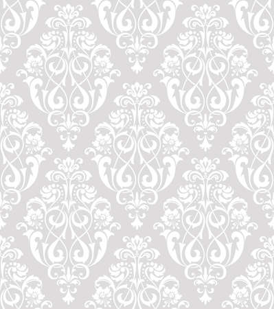 Wallpaper in the style of Baroque. A seamless vector background. White and grey floral ornament. Graphic vector pattern.のイラスト素材
