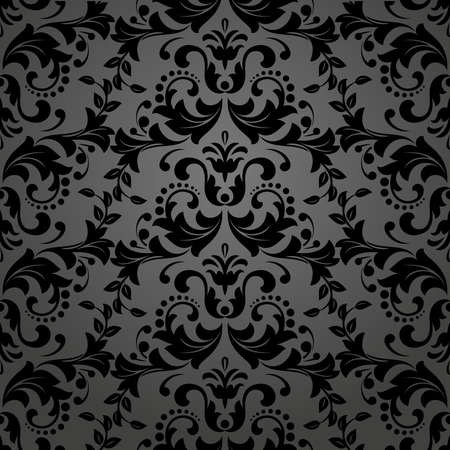Black floral pattern wallpaper illustrationのイラスト素材