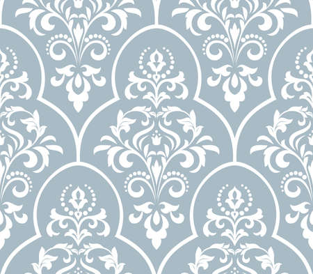 Floral pattern. Wallpaper baroque, damask. Seamless vector background. White and blue ornament