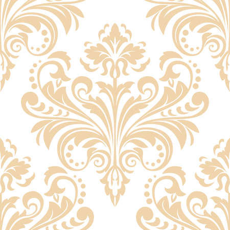 Wallpaper in the style of Baroque. A seamless vector background. White and beige floral ornament. Graphic vector pattern.のイラスト素材