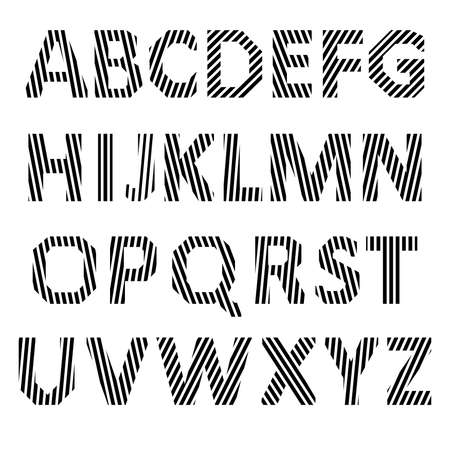 Black, striped alphabet set. Vector geometric font.のイラスト素材