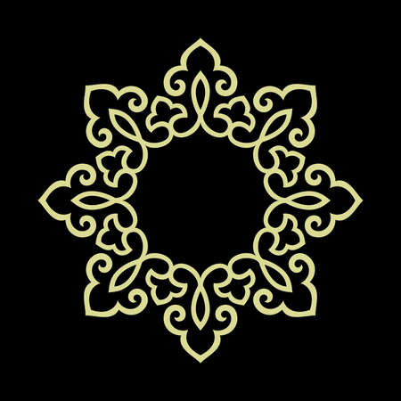 Circular golden outline floral border image illustrationのイラスト素材