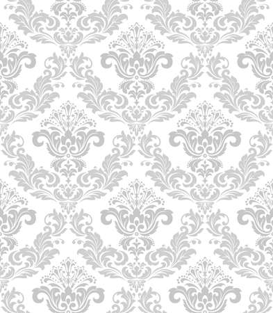 Wallpaper in the style of Baroque. A seamless vector background. White and grey floral ornament. Graphic vector pattern.のイラスト素材
