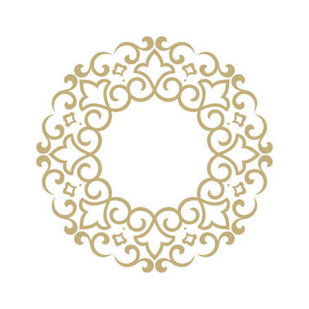Decorative frame. Elegant vector element for design in Eastern style, place for text. Golden outline floral border. Lace illustration for invitations and greeting cardsのイラスト素材