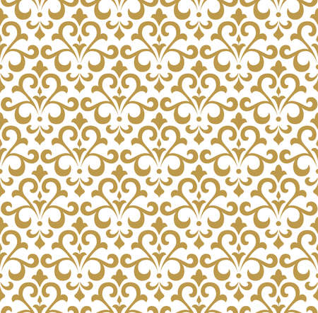 Wallpaper in the style of Baroque. A seamless vector background. White and gold floral ornament. Graphic vector patternのイラスト素材