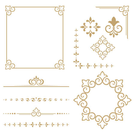 Vintage Set. Floral elements for design monograms, invitations, frames, menus and labels. Graphic design of the website, cafes, boutiques, hotels, wedding invitations.のイラスト素材