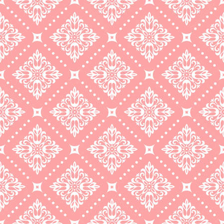 Wallpaper in the style of Baroque. A seamless vector background. White and pink floral ornament. Graphic pattern for fabric, wallpaper, packaging. Ornate Damask flower ornament.のイラスト素材