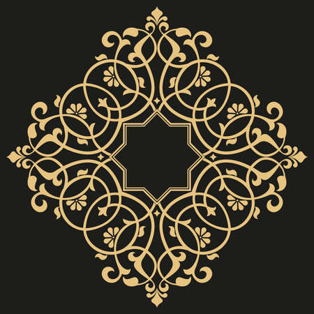Decorative frame. Elegant vector element for design in Eastern style, place for text. Floral golden border. Lace illustration for invitations and greeting cards,のイラスト素材
