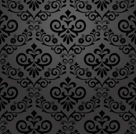 Wallpaper in the style of Baroque. A seamless vector background. Black floral ornament. Graphic pattern for fabric, wallpaper, packaging. Ornate Damask flower ornamentのイラスト素材