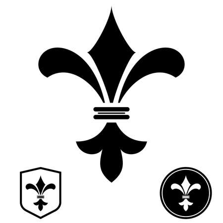 Black royal lily on a white background. Heraldic sign, logo, design element, decoration. Graphic vector pattern.のイラスト素材