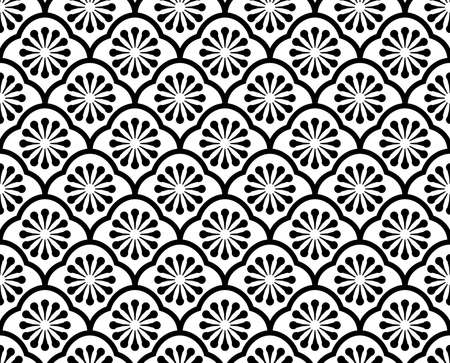 Flower geometric pattern. Seamless vector background. White and black ornament. Ornament for fabric, wallpaper, packaging, Decorative printのイラスト素材