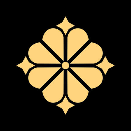 Golden vector pattern on a black background. Damask graphic ornament. Floral design element.のイラスト素材
