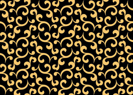 Flower pattern. Seamless black and gold ornament. Graphic vector background. Ornament for fabric,...