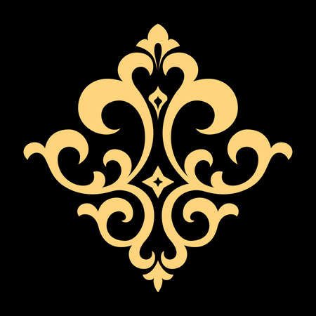 Golden vector pattern on a black background. Damask graphic ornament. Floral design element.のイラスト素材