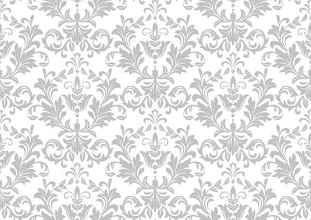 Wallpaper in the style of Baroque. A seamless vector background. White and grey floral ornament. Graphic pattern for fabric, wallpaper, packaging. Ornate Damask flower ornament.のイラスト素材