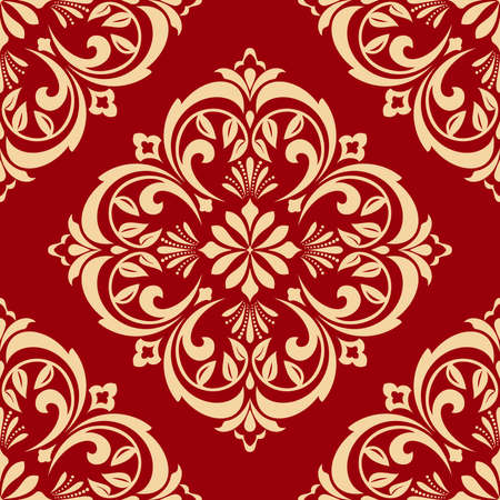 Wallpaper in the style of Baroque. A seamless vector background. Red and gold floral ornament. Graphic pattern for fabric, wallpaper, packaging. Ornate Damask flower ornamentのイラスト素材