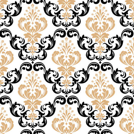 Wallpaper in the style of Baroque. A seamless vector background. Black and gold floral ornament. Graphic pattern for fabric, wallpaper, packaging. Ornate Damask flower ornamentのイラスト素材