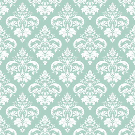 Wallpaper in the style of Baroque. A seamless background. Green and white texture. Floral ornament. Graphic patternの写真素材
