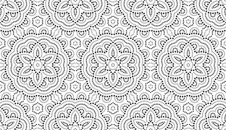 Flower geometric pattern with dots. Seamless vector background. White and black ornament. Ornament for fabric, wallpaper, packaging, Decorative printのイラスト素材