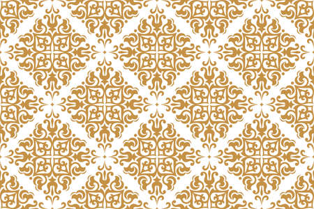 Wallpaper in the style of Baroque. Seamless vector background. White and gold floral ornament. Graphic pattern for fabric, wallpaper, packaging. Ornate Damask flower ornamentのイラスト素材