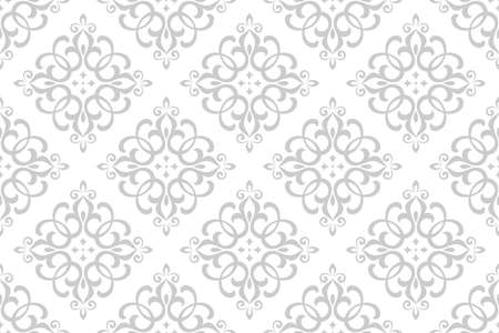 Wallpaper in the style of Baroque. Seamless vector background. White and grey floral ornament....