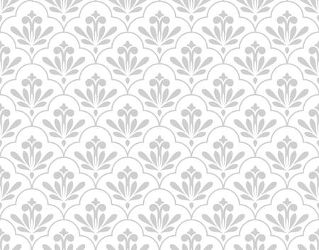 Flower geometric pattern. Seamless vector background. White and grey ornament. Ornament for fabric, wallpaper, packaging. Decorative print.のイラスト素材