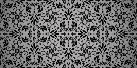 Floral pattern. Vintage wallpaper in the Baroque style. Seamless vector background. Black and grey ornament for fabric, wallpaper, packaging. Ornate Damask flower ornamentのイラスト素材