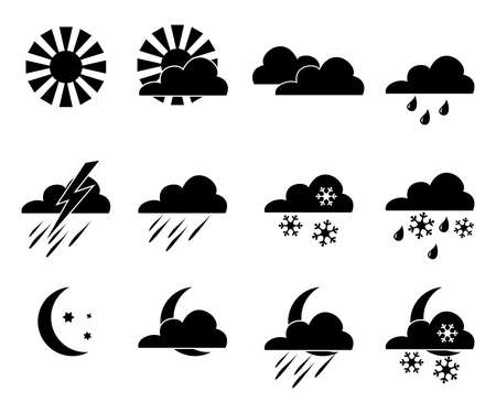 Weather Icons - sun, moon, clouds, snow, rain. Graphic modern pattern.の写真素材
