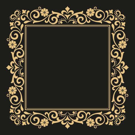 Decorative line art frames for design template. Elegant element for design in Eastern style, place for text. Golden outline floral border. Lace illustration for invitations and greeting cards.の写真素材