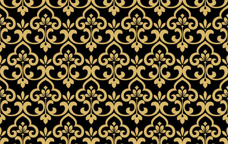Flower geometric pattern. Seamless vector background. Black and gold ornament. Ornament for fabric, wallpaper, packaging, Decorative printのイラスト素材