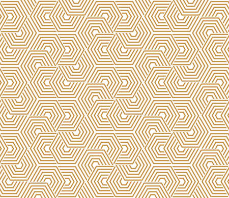 Abstract geometric pattern with stripes, lines. Seamless vector background. White and gold ornament. Simple lattice graphic designのイラスト素材