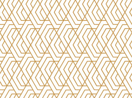 Abstract geometric pattern with stripes, lines. Seamless vector background. White and gold ornament. Simple lattice graphic designのイラスト素材