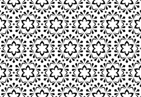 Flower geometric pattern. Seamless vector background. White and black ornament. Ornament for fabric, wallpaper, packaging. Decorative printのイラスト素材