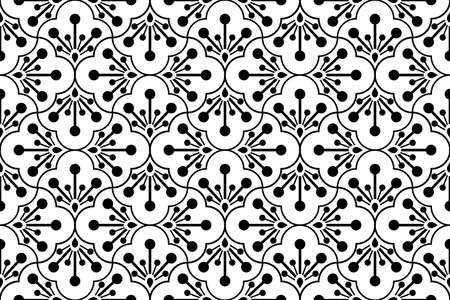 Flower geometric pattern. Seamless vector background. Black and white ornament. Ornament for fabric, wallpaper, packaging. Decorative print.のイラスト素材