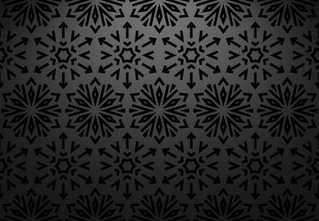Abstract geometric pattern with lines, snowflakes. A seamless vector background. Black texture. Graphic modern patternのイラスト素材
