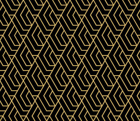 Abstract geometric pattern with stripes, lines. Seamless vector background. Black and gold ornament. Simple lattice graphic designのイラスト素材