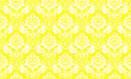 Wallpaper in the style of Baroque. Seamless vector background. White and yellow floral ornament. Graphic pattern for fabric, wallpaper, packaging. Ornate Damask flower ornamentのイラスト素材