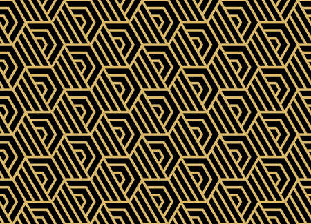 Abstract geometric pattern with stripes, lines. Seamless vector background. Gold and black ornament. Simple lattice graphic designのイラスト素材